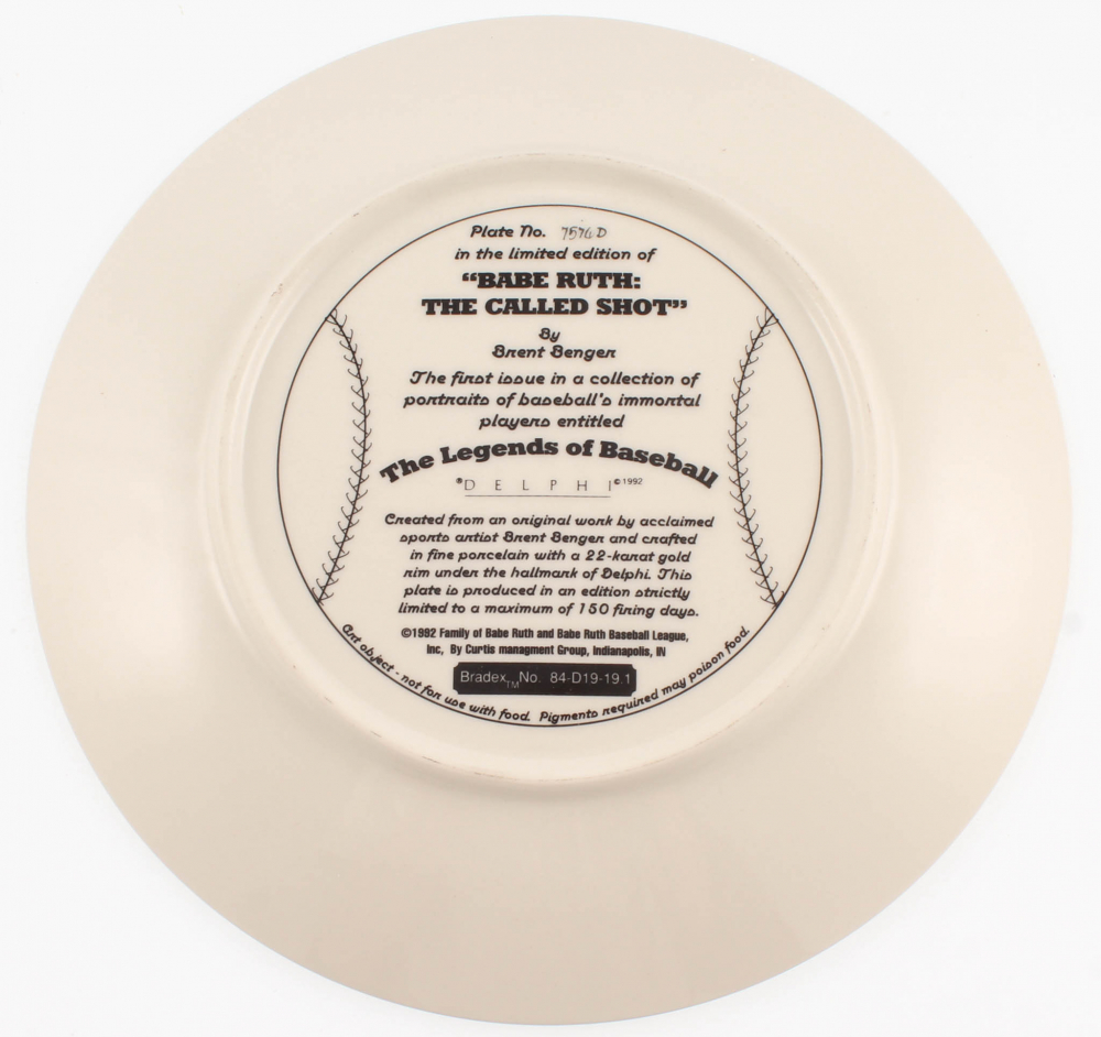 Babe Ruth Babe Ruth Called The Shot Limited Edition Porcelain Plate Pristine Auction