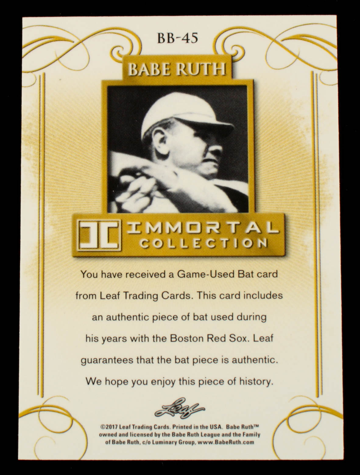 Babe Ruth 2017 Leaf Babe Ruth Immortal Collection Boston Bat Purple Spectrum BB45 1 1