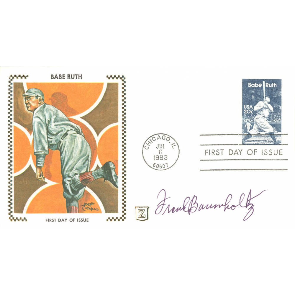 Frank Baumholtz Signed 1983 Babe Ruth FDC Envelope With Babe Ruth Postage Stamp JSA COA