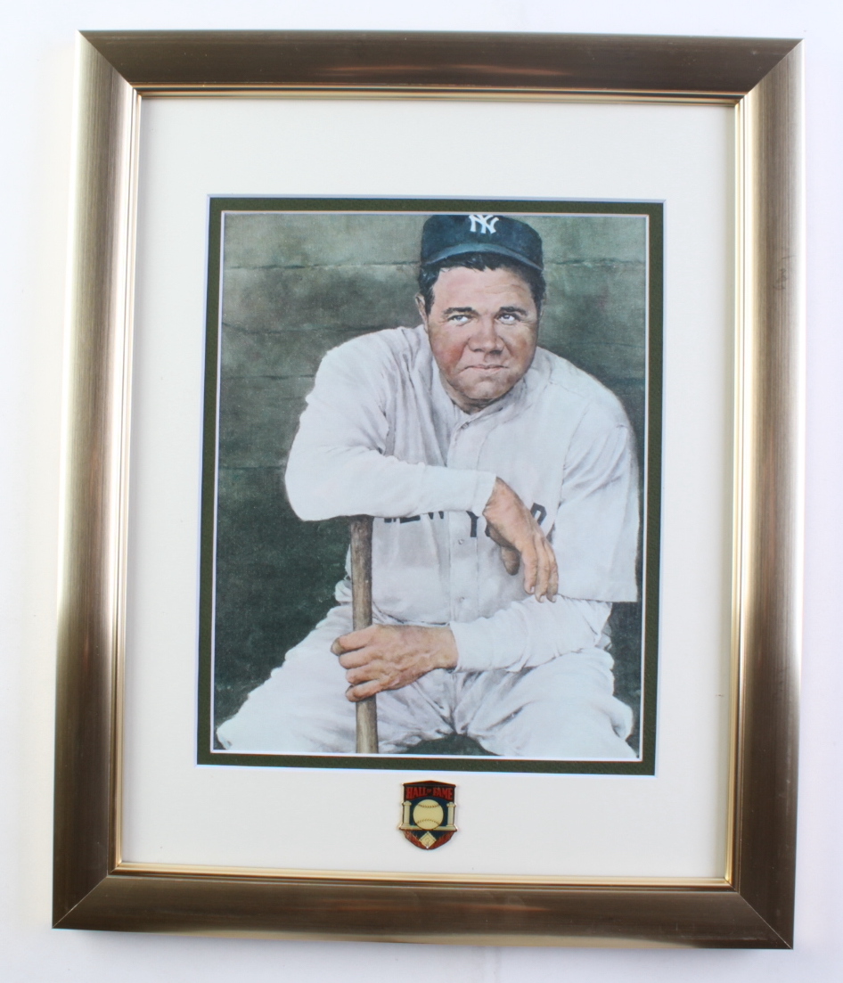 Babe Ruth X Custom Framed Photo Display With HOF Pin Pristine Auction