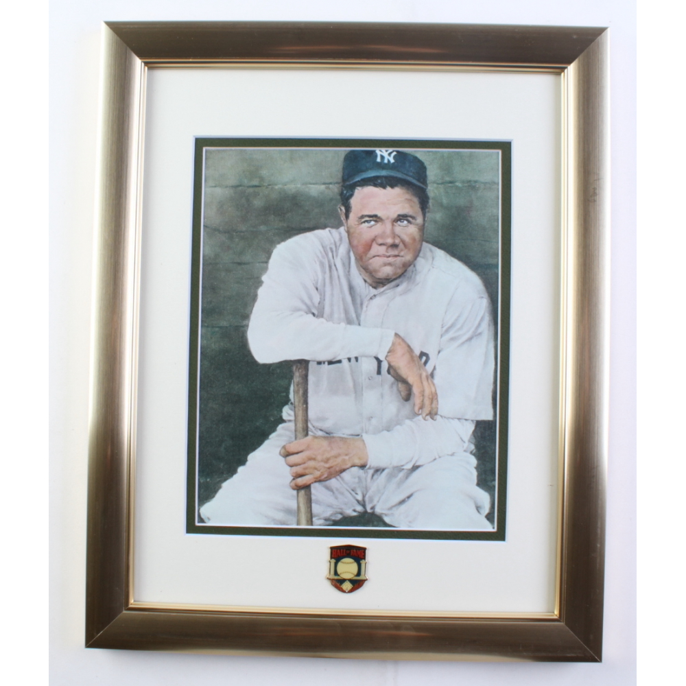Babe Ruth 13x16 Custom Framed Photo Display With HOF Pin Pristine Auction