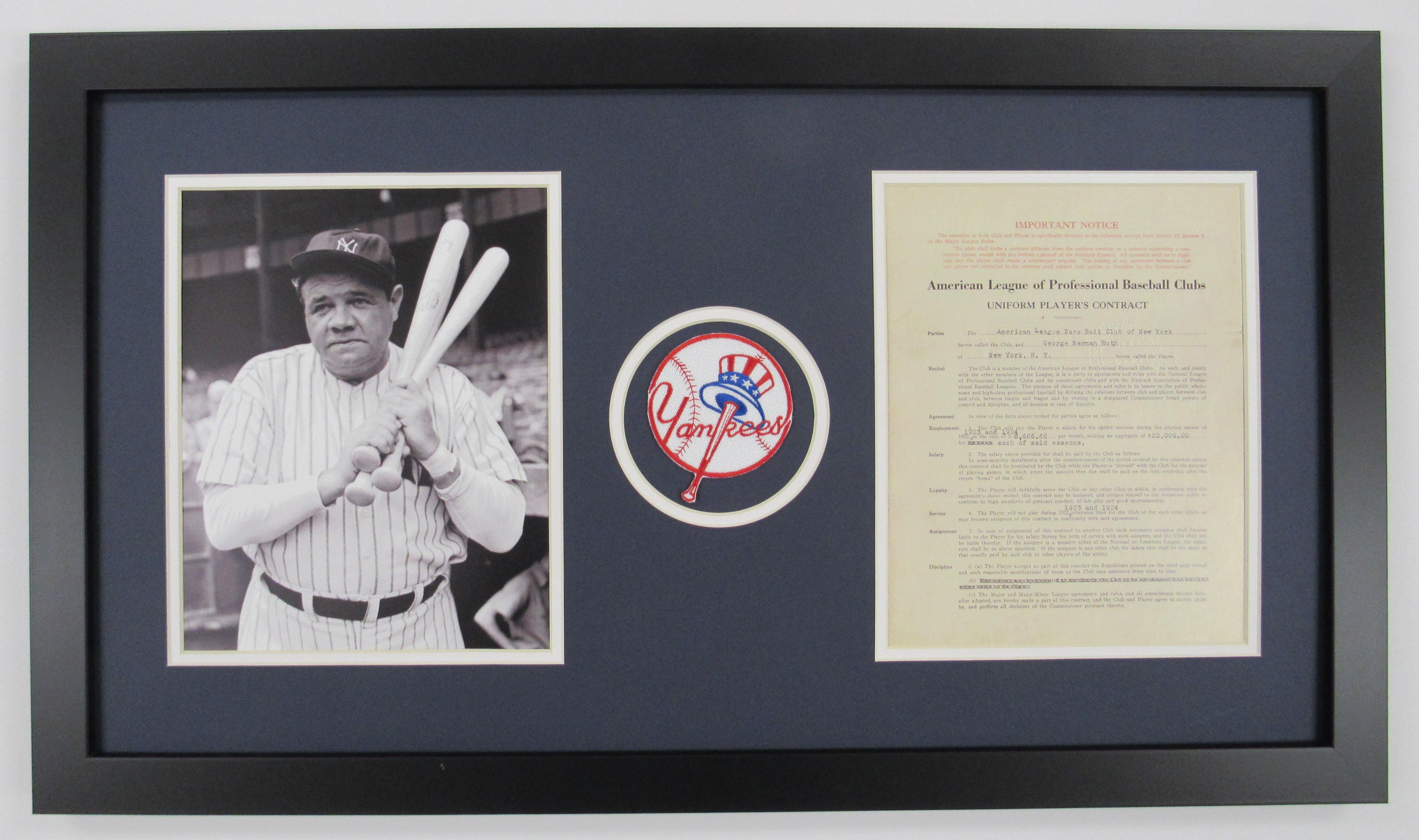 Babe Ruth Yankees Custom Framed Photo Display With Replica Contract Pristine Auction