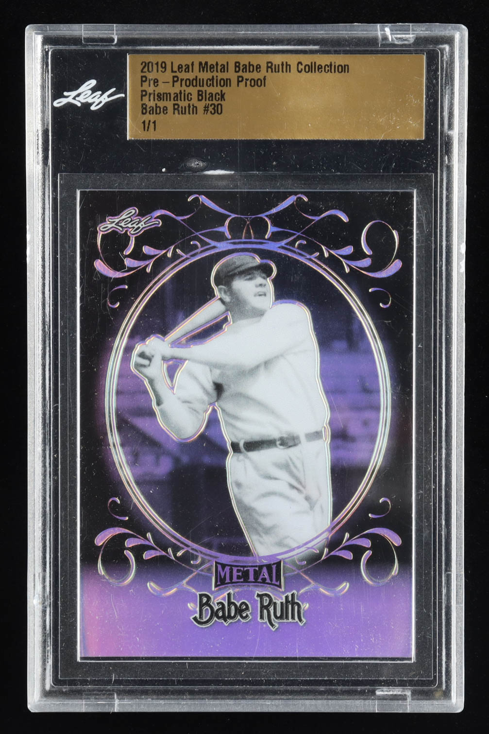 Babe Ruth Leaf Metal Babe Ruth Collection Pre Production Proof Prismatic Black