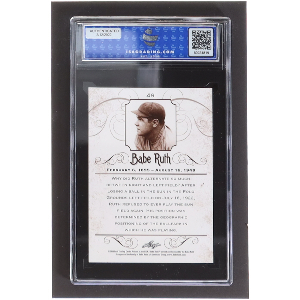 Babe Ruth 2016 Leaf Babe Ruth Collection 49 ISA 10 Pristine Auction