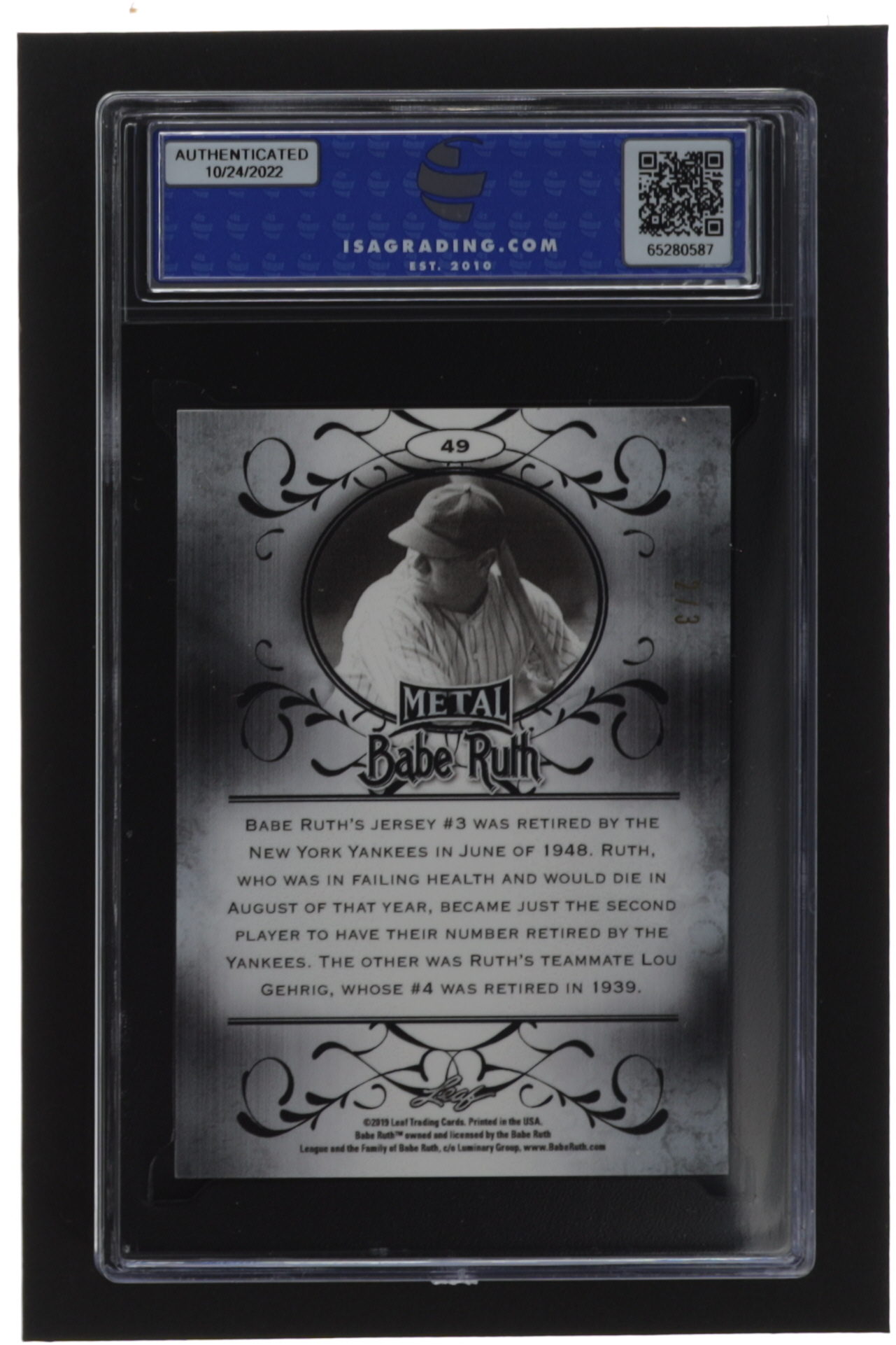 Babe Ruth Leaf Metal Babe Ruth Collection Wave Red ISA Pristine Auction