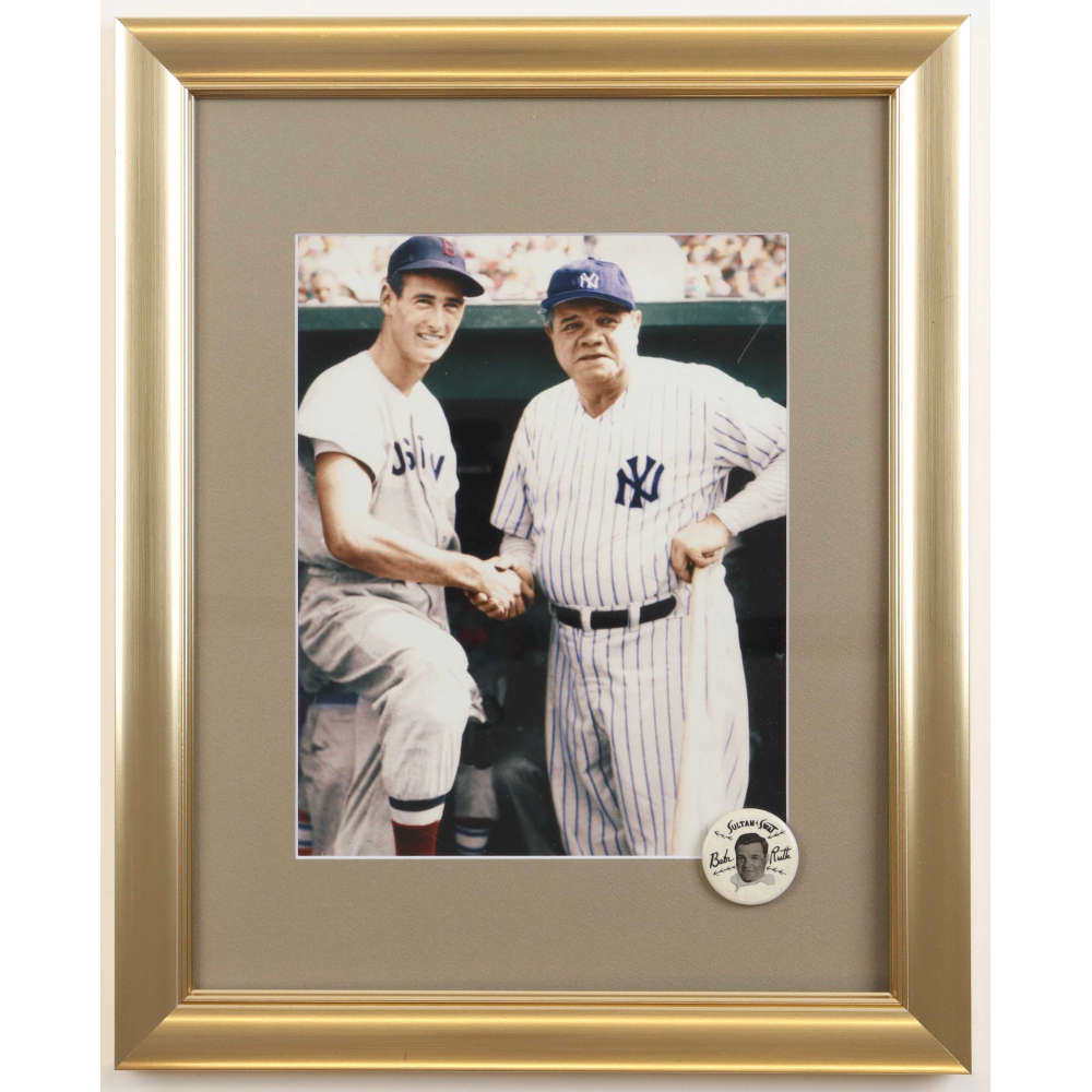 Babe Ruth Ted Williams Custom Framed Photo Display With Babe Ruth Lapel Pin Pristine Auction