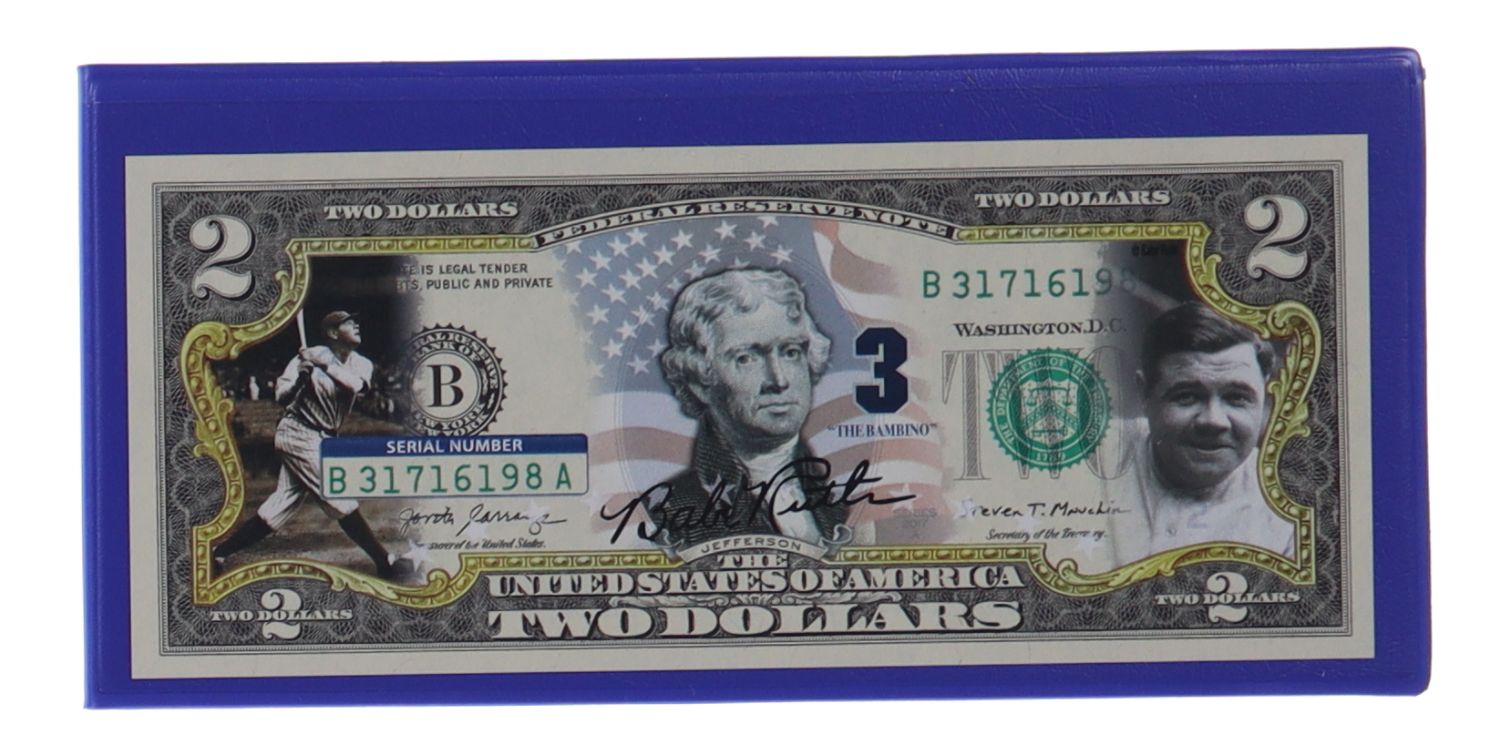 Babe Ruth Genuine Legal Tender Colorized U S 2 00 Two Dollar Bill Commemorative Edition Bank