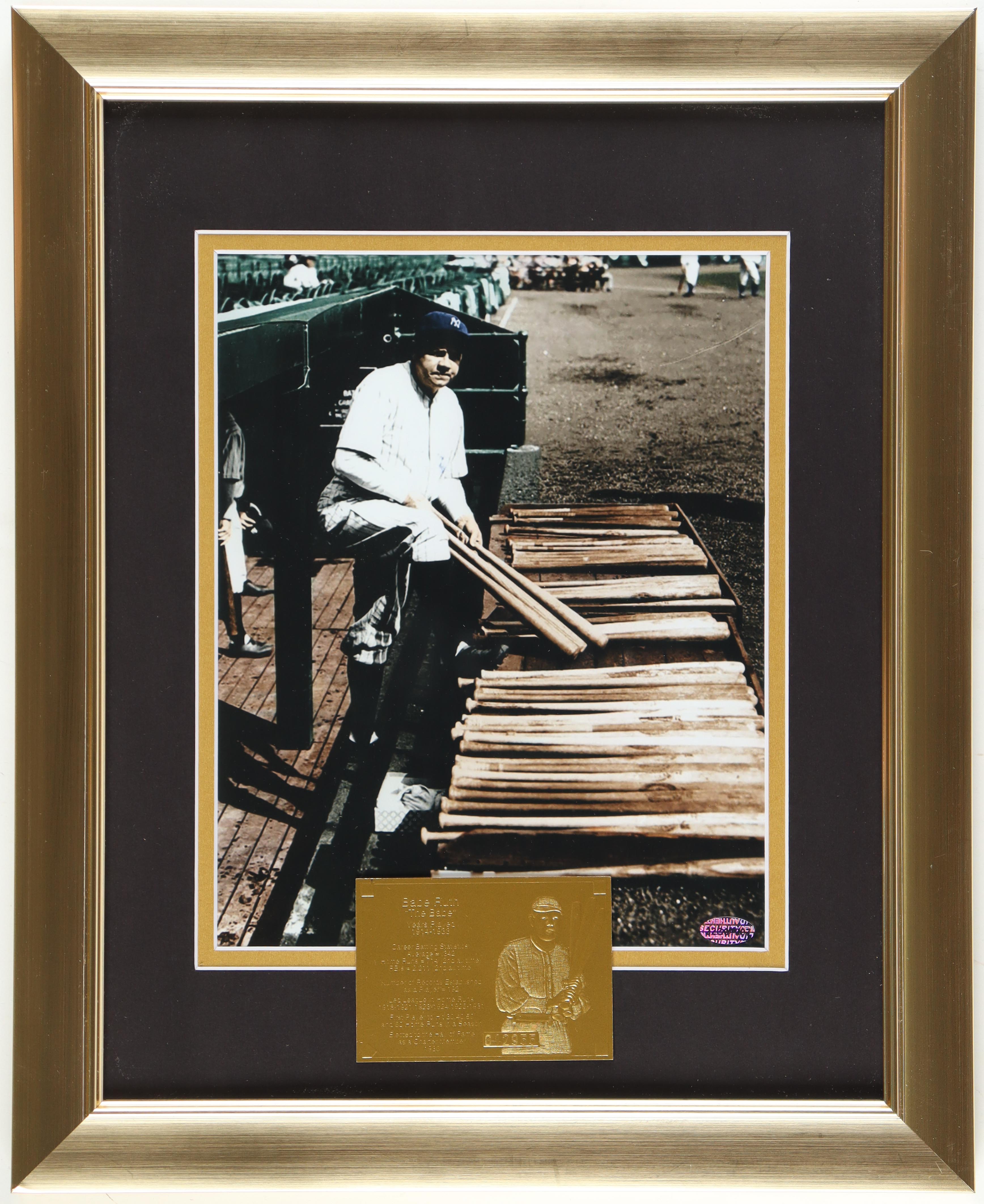 Babe Ruth Yankees Custom Framed Photo Display With Babe Ruth K Gold Card Pristine Auction