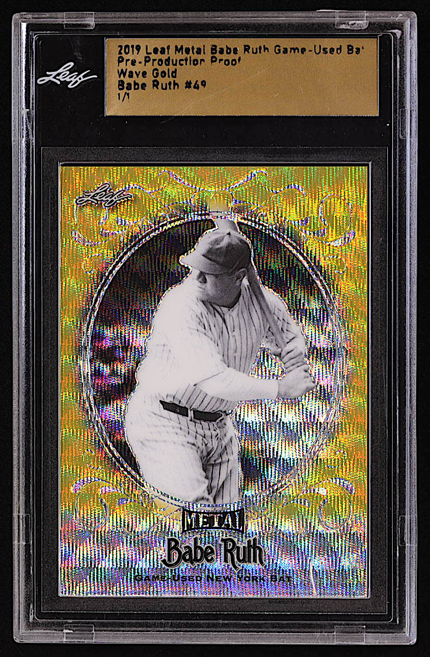 Babe Ruth 2019 Leaf Metal Babe Ruth Game Used Bat Gold Wave Pre Production Proof 49 1 1 Leaf