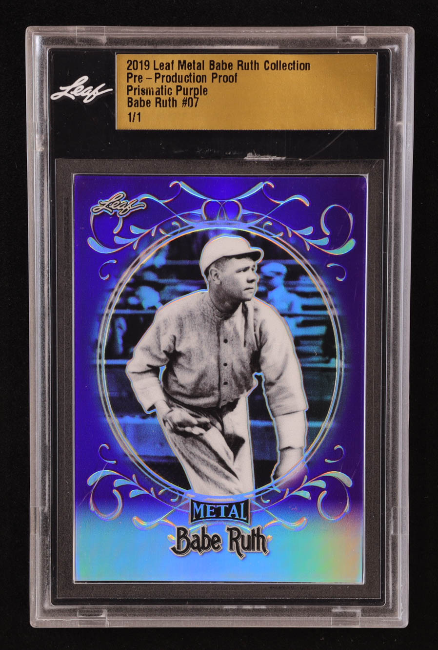 Babe Ruth Leaf Metal Babe Ruth Collection Pre Production Proof Prismatic Purple