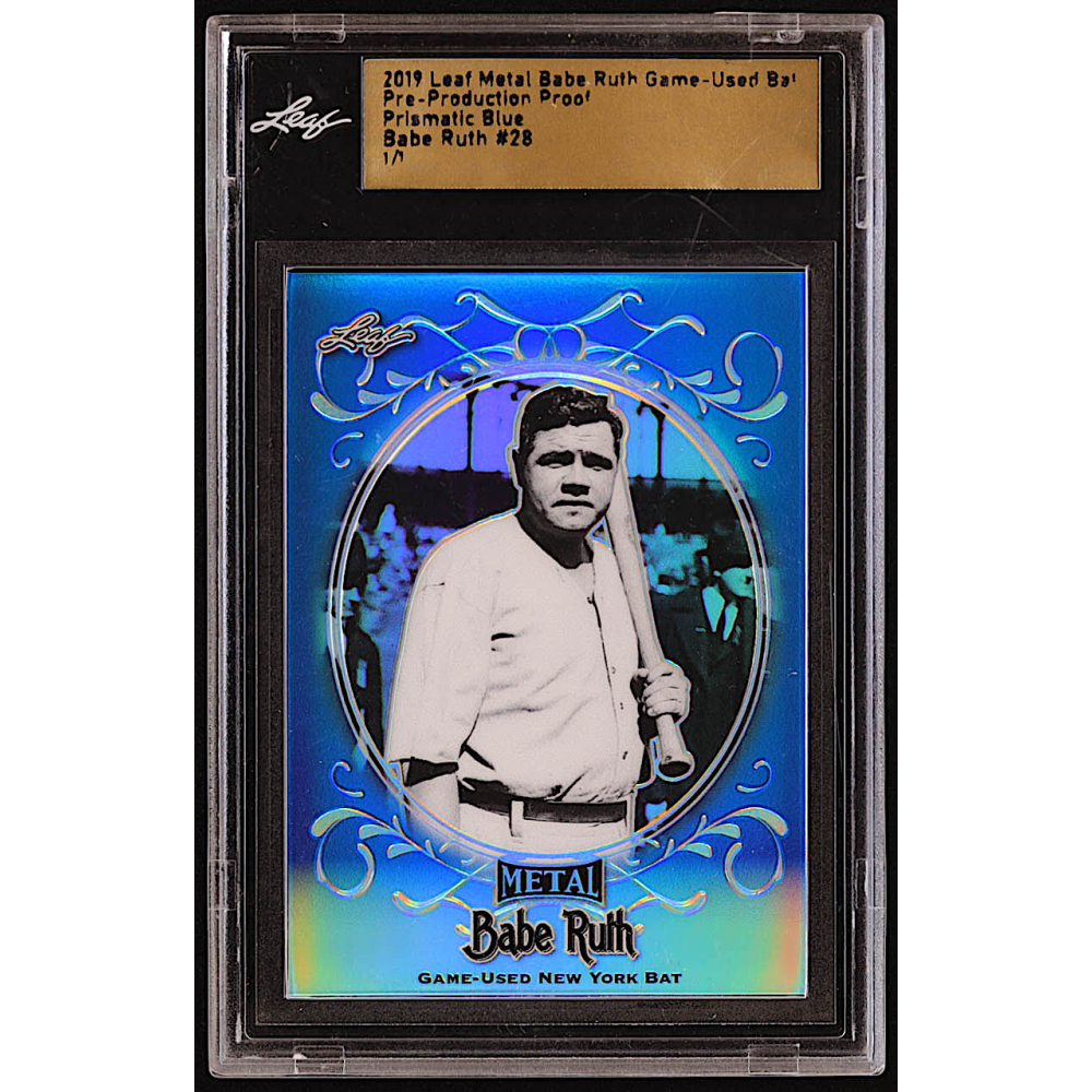 Babe Ruth 2019 Leaf Metal Babe Ruth Collection Game Used Prismatic Blue Pre Production Proof 28
