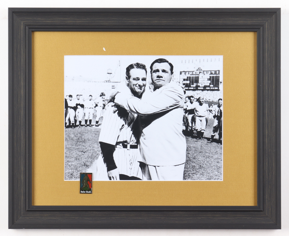 Babe Ruth Lou Gehrig Yankees Custom Framed Photo Display With Commemorative 100 Year Babe Ruth