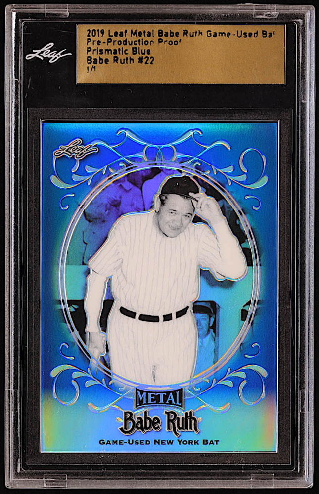 Babe Ruth Leaf Metal Babe Ruth Collection Game Used Prismatic Blue Pre Production Proof
