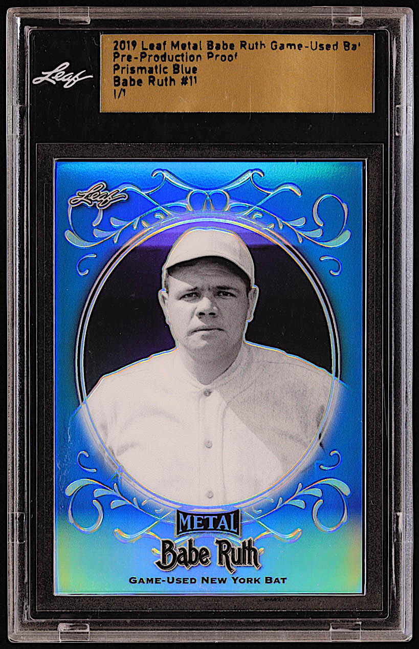 Babe Ruth Leaf Metal Babe Ruth Collection Game Used Prismatic Blue Pre Production Proof