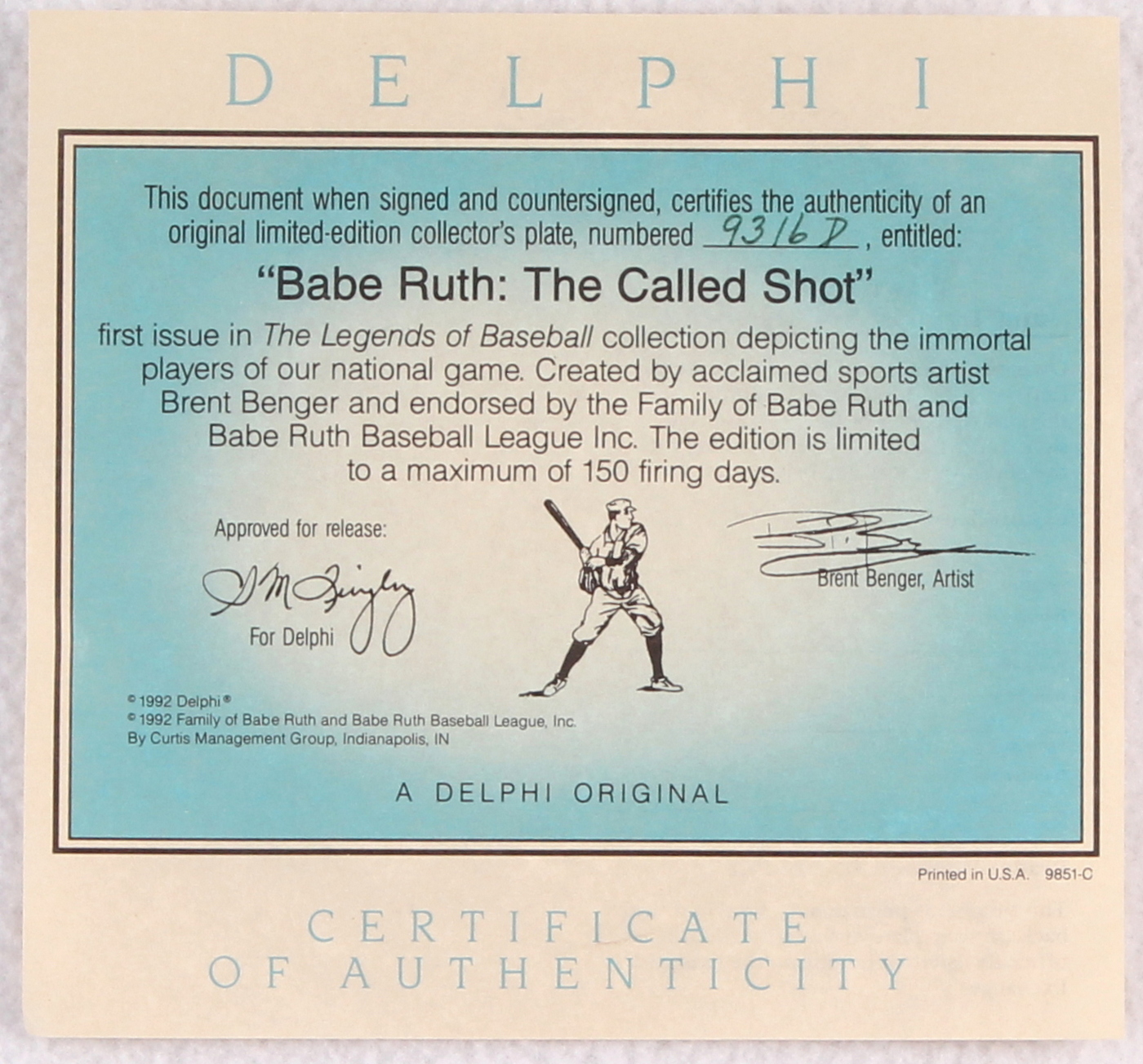 Babe Ruth LE Delphi Babe Ruth The Called Shot Porcelain Plate