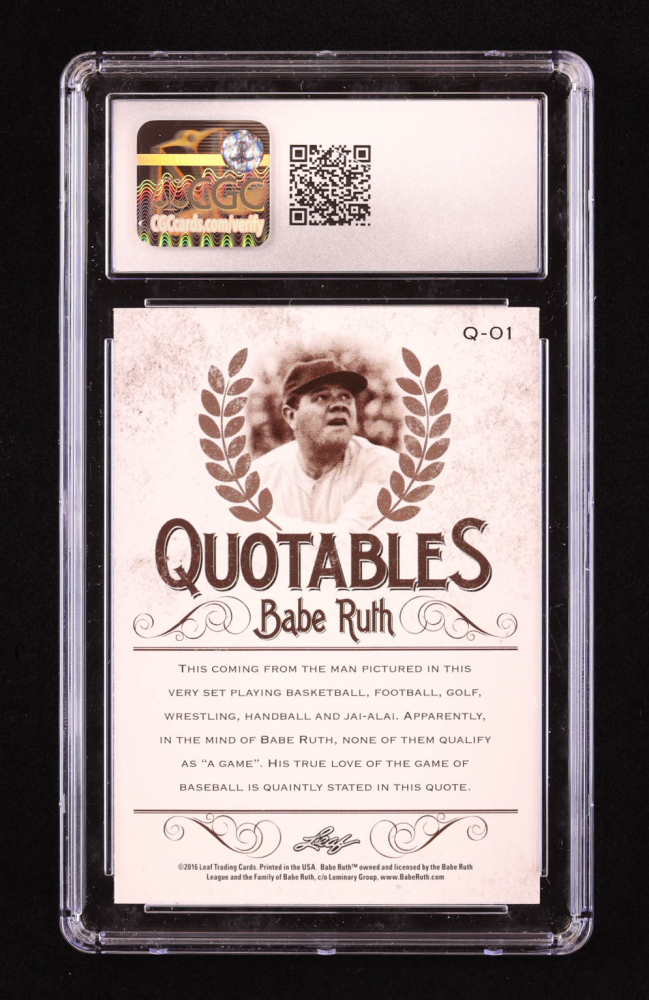 Babe Ruth 2016 Leaf Babe Ruth Collection Quotables Q01 CGC 10