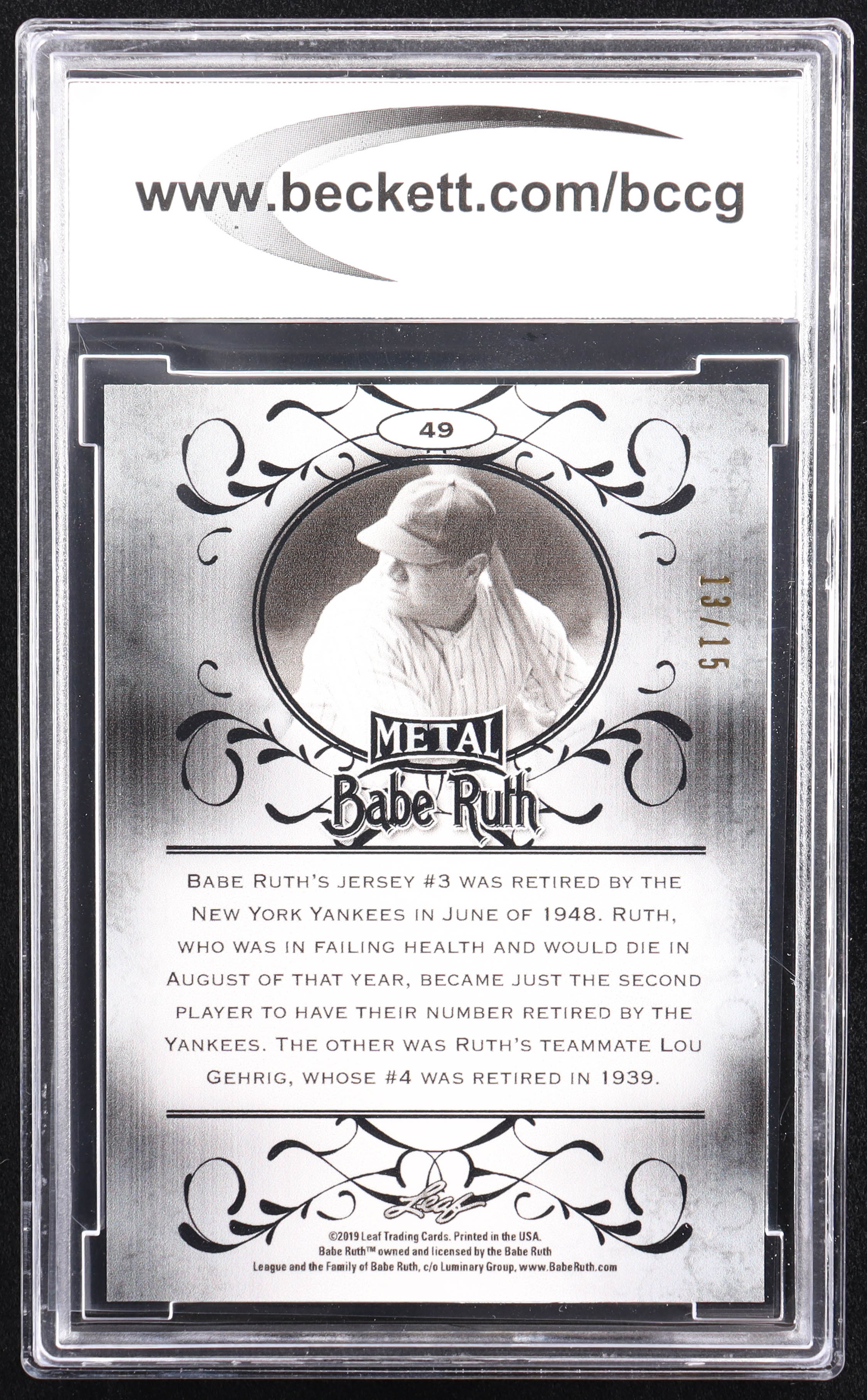 Babe Ruth Leaf Metal Babe Ruth Collection Black BCCG Pristine Auction