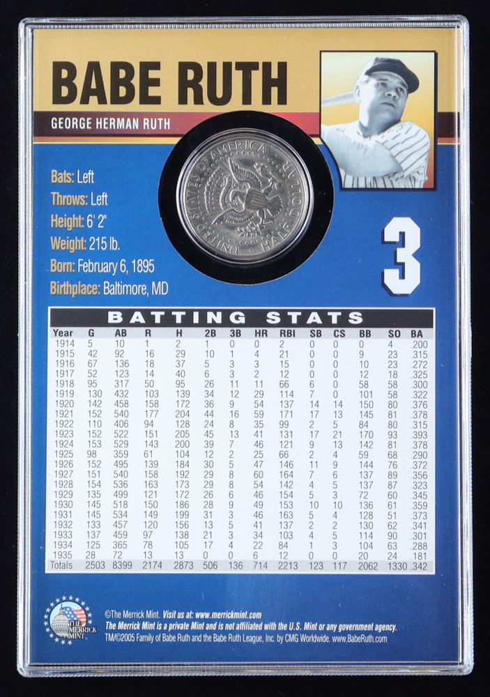 Babe Ruth Military Baseball Legends Merrick Mint Colorized Half Dollar