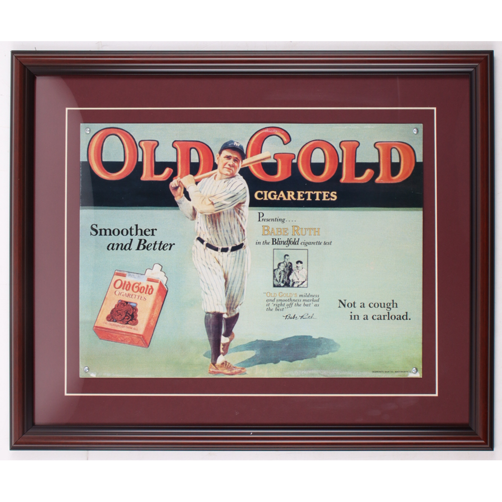 Tin Babe Ruth Old Gold Custom Framed Sign Display Pristine Auction
