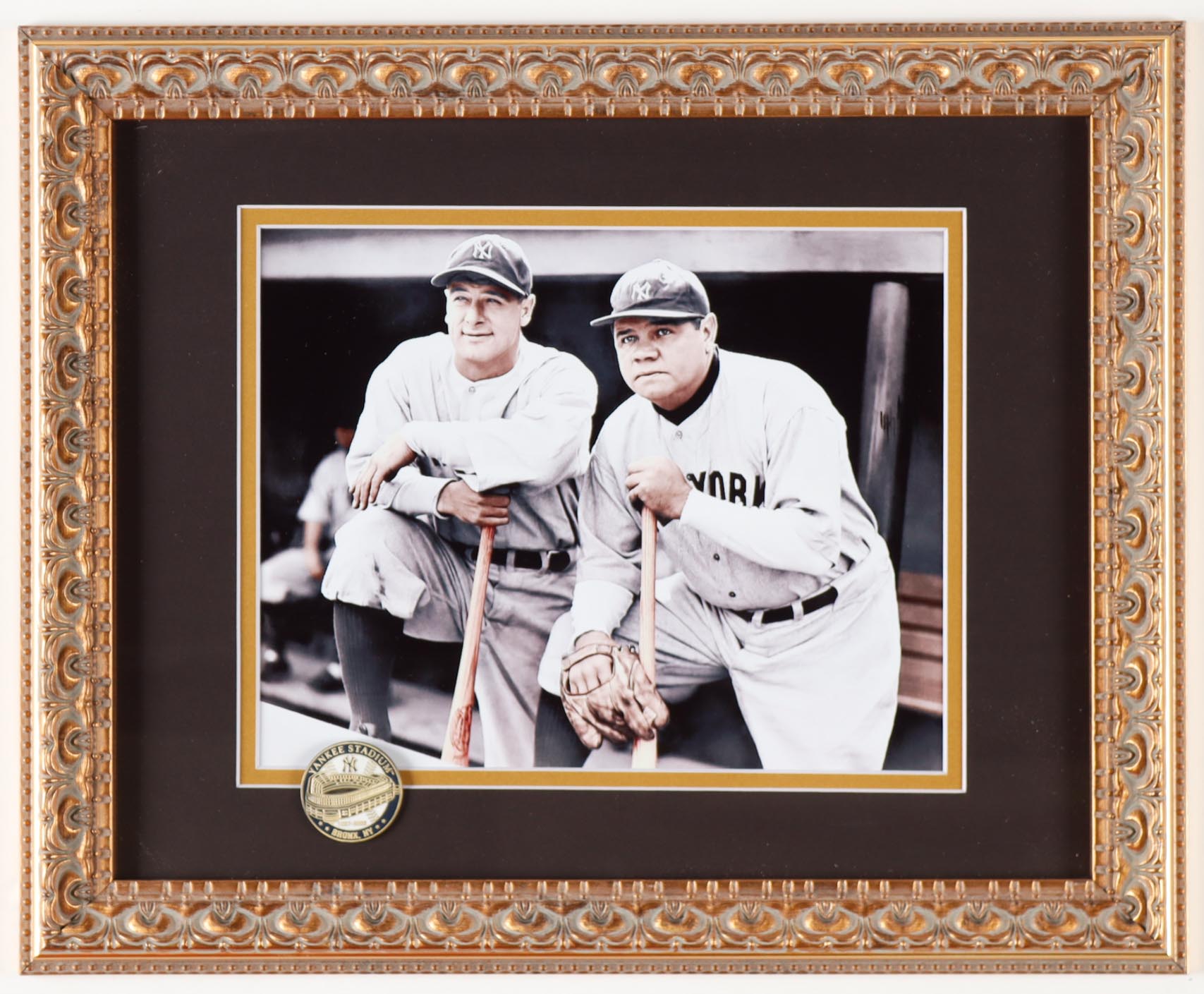 Babe Ruth Lou Gehrig Custom Framed Photo Display With Old Yankee