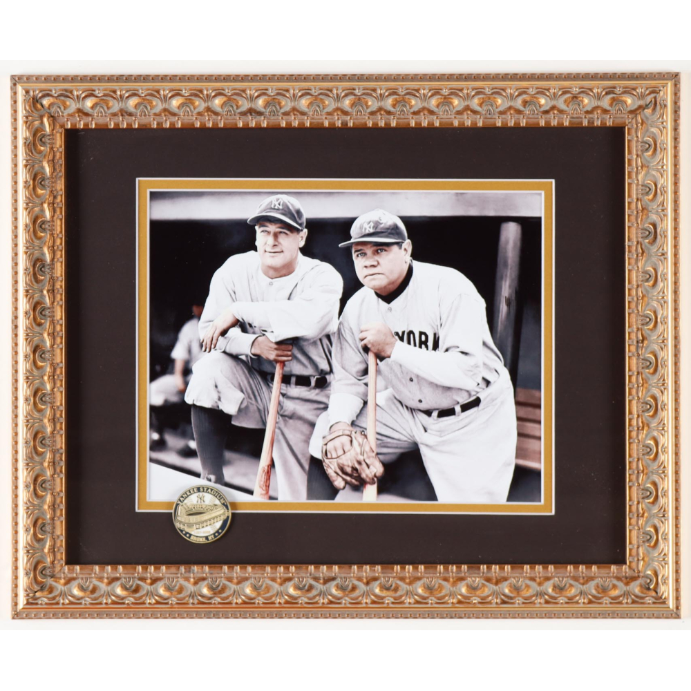 Babe Ruth Lou Gehrig Custom Framed Photo Display With Old Yankee