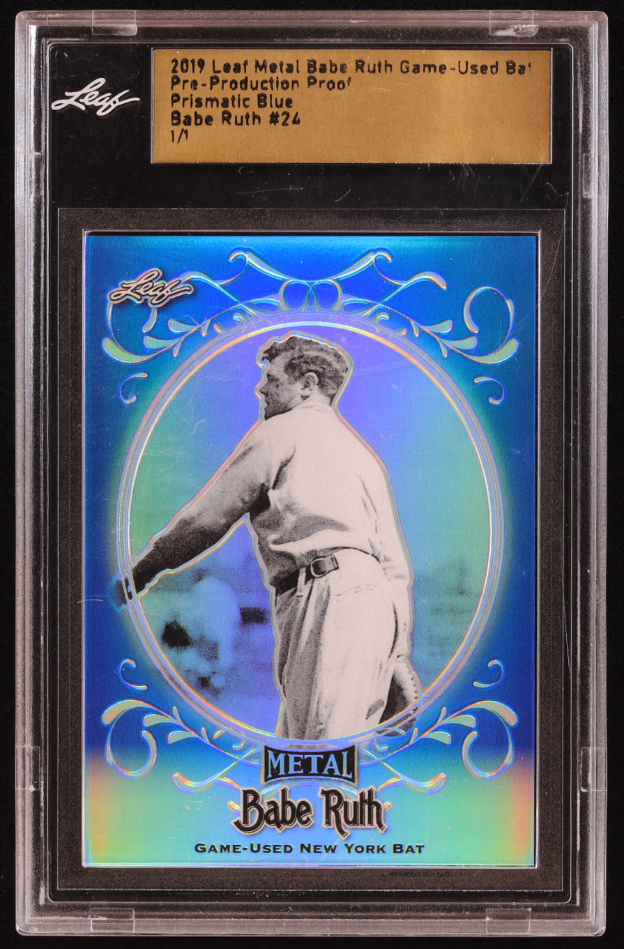 Babe Ruth 2019 Leaf Metal Babe Ruth Collection Game Used Bat Prismatic Blue Pre Production Proof