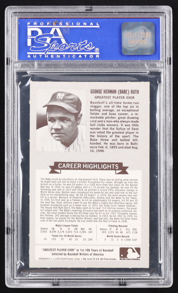 Babe Ruth 1970 Rold Gold ATG 6 PSA 8 Pristine Auction