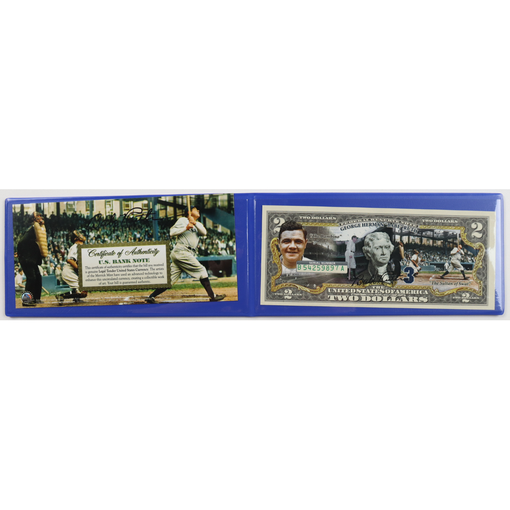 Babe Ruth Genuine Legal Tender Colorized U S 2 00 Two Dollar Bill Commemorative Edition Bank