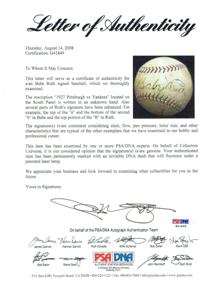 Babe Ruth Signed Vintage Reach OAL Baseball JSA LOA PSA LOA