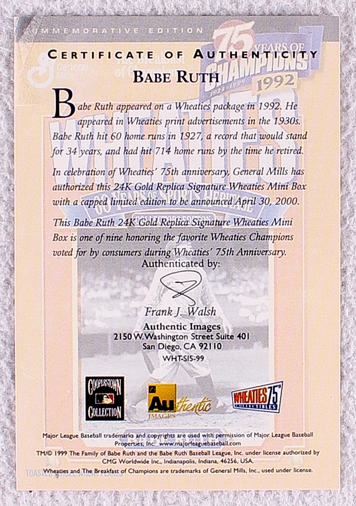 Original Babe Ruth Mini Wheaties Cereal Box Pristine Auction