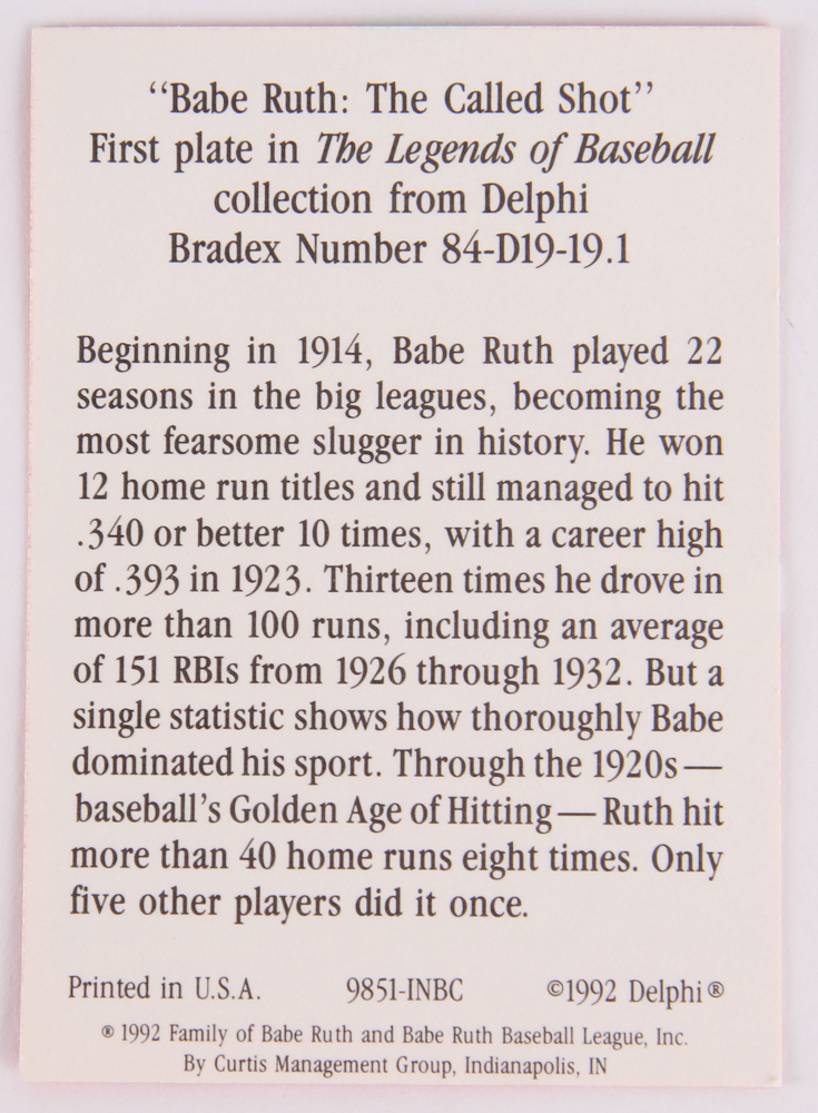 Babe Ruth LE Yankees The Called Shot Delphi Porcelain Plate With