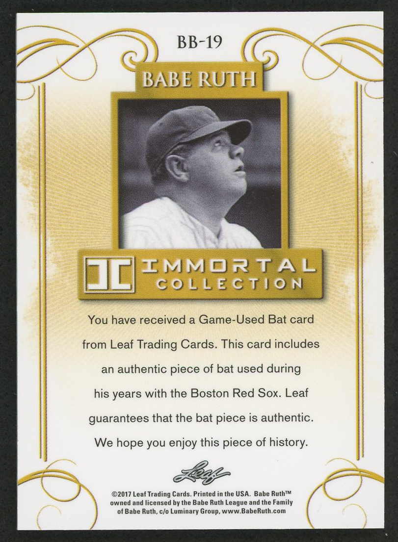 2017 Leaf Babe Ruth Immortal Collection Boston Bat BB19 Babe Ruth Pristine Auction