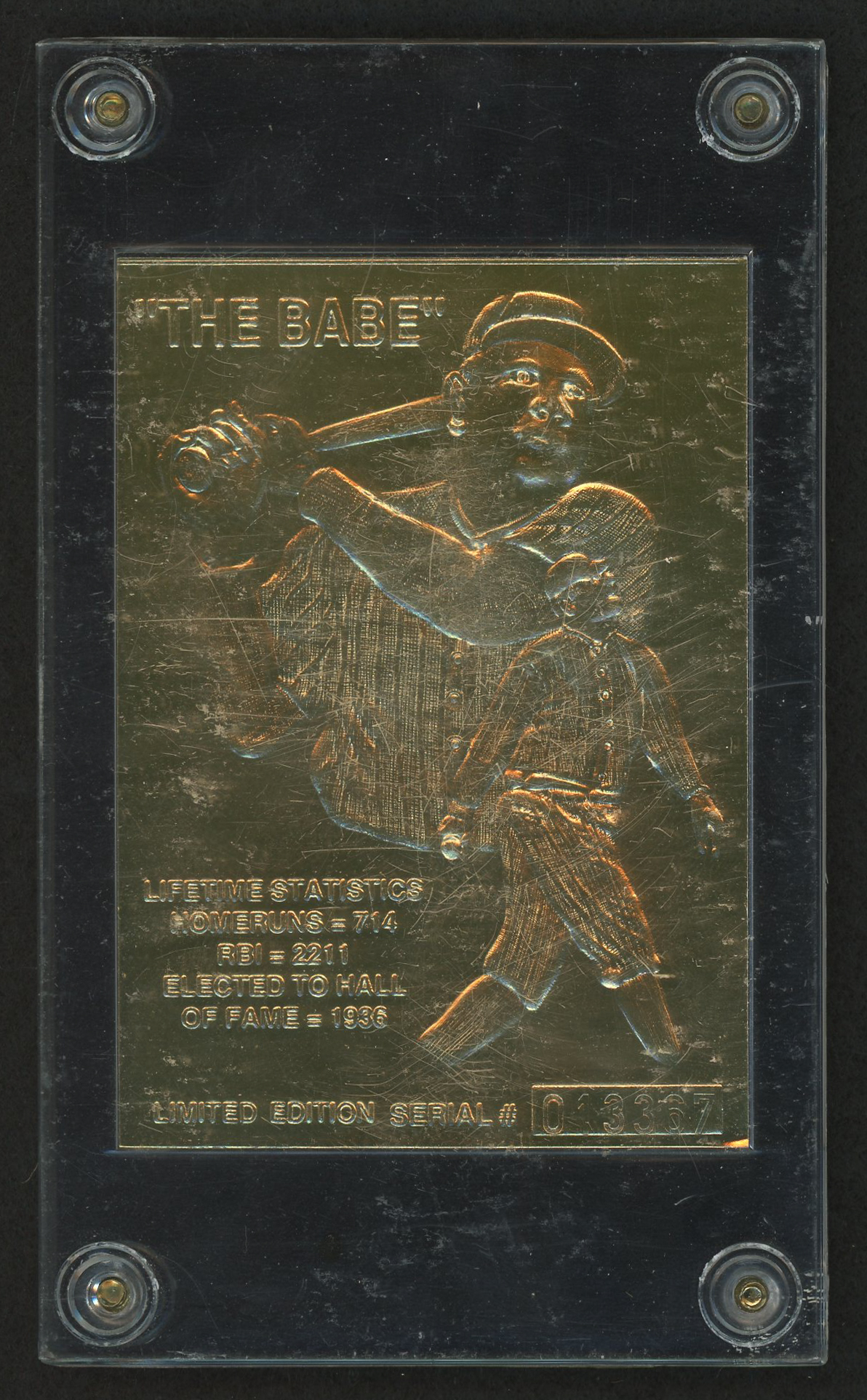 Babe Ruth LE Yankees 22KT Gold Baseball Card Display Pristine Auction