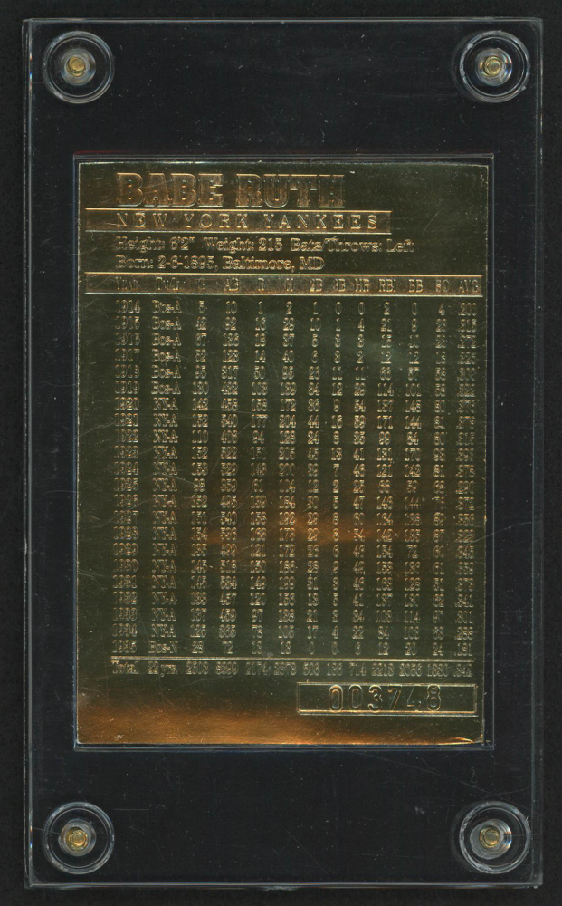 Babe Ruth LE Kt Gold Baseball Card Display Pristine Auction
