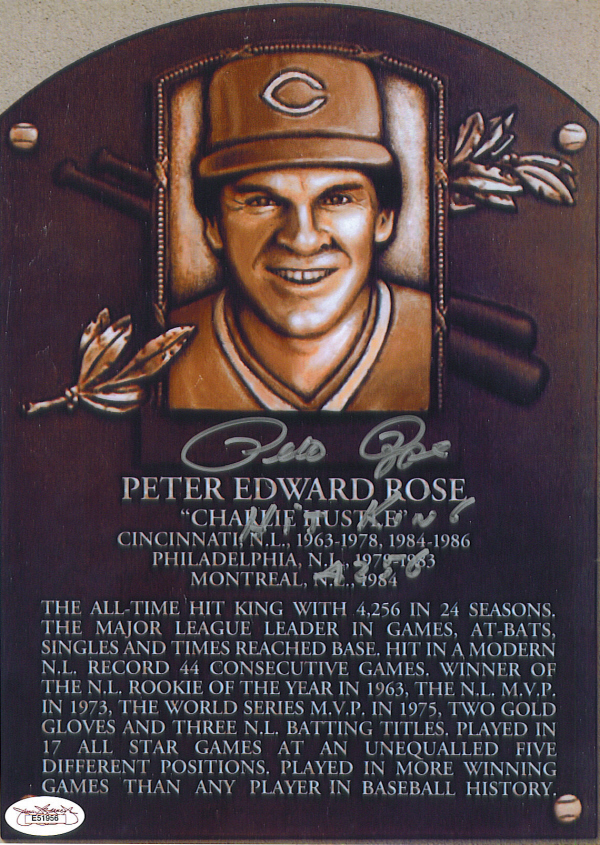 Pete Rose Signed HOF Plaque Photo - Inscribed Hit King 4265 (JSA COA) at PristineAuction.com Pete Rose Signed HOF Plaque Photo - Inscribed Hit King 4265 (JSA COA) at PristineAuction.com