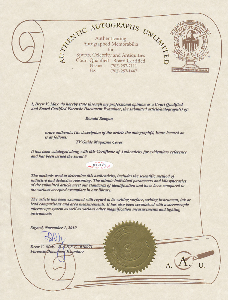 Ronald Reagan Signed TV Guide Magazine (AAU LOA) at PristineAuction.com Ronald Reagan Signed TV Guide Magazine (AAU LOA) at PristineAuction.com