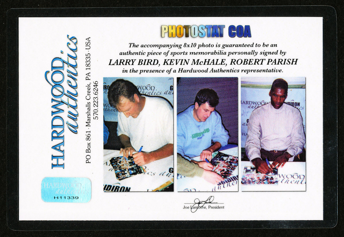 Larry Bird, Kevin McHale & Robert Parish Signed Celtics 8x10 Photo (Hardwood Authentics COA) at PristineAuction.com Larry Bird, Kevin McHale & Robert Parish Signed Celtics 8x10 Photo (Hardwood Authentics COA) at PristineAuction.com