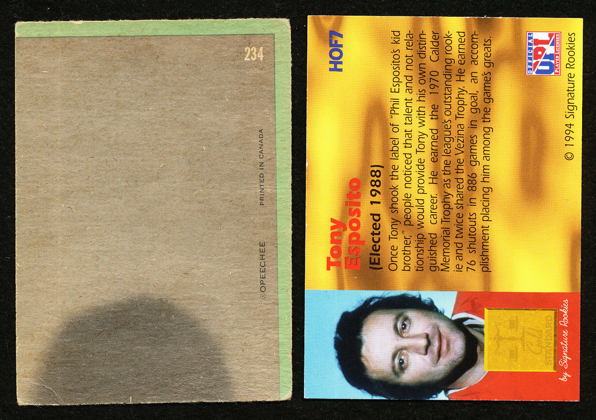 Lot of (2) Tony Esposito Hockey Cards With 1970-71 O-Pee-Chee #234 & 1994 Signature Rookies at PristineAuction.com Lot of (2) Tony Esposito Hockey Cards With 1970-71 O-Pee-Chee #234 & 1994 Signature Rookies at PristineAuction.com