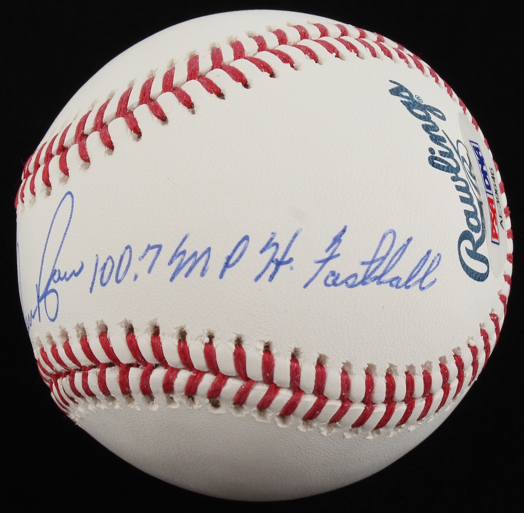 Nolan Ryan Signed OML Baseball Inscribed "100.7 MPH Fastball" with Display Case (PSA COA - Autograph Graded 10) at PristineAuction.com Nolan Ryan Signed OML Baseball Inscribed "100.7 MPH Fastball" with Display Case (PSA COA - Autograph Graded 10) at PristineAuction.com