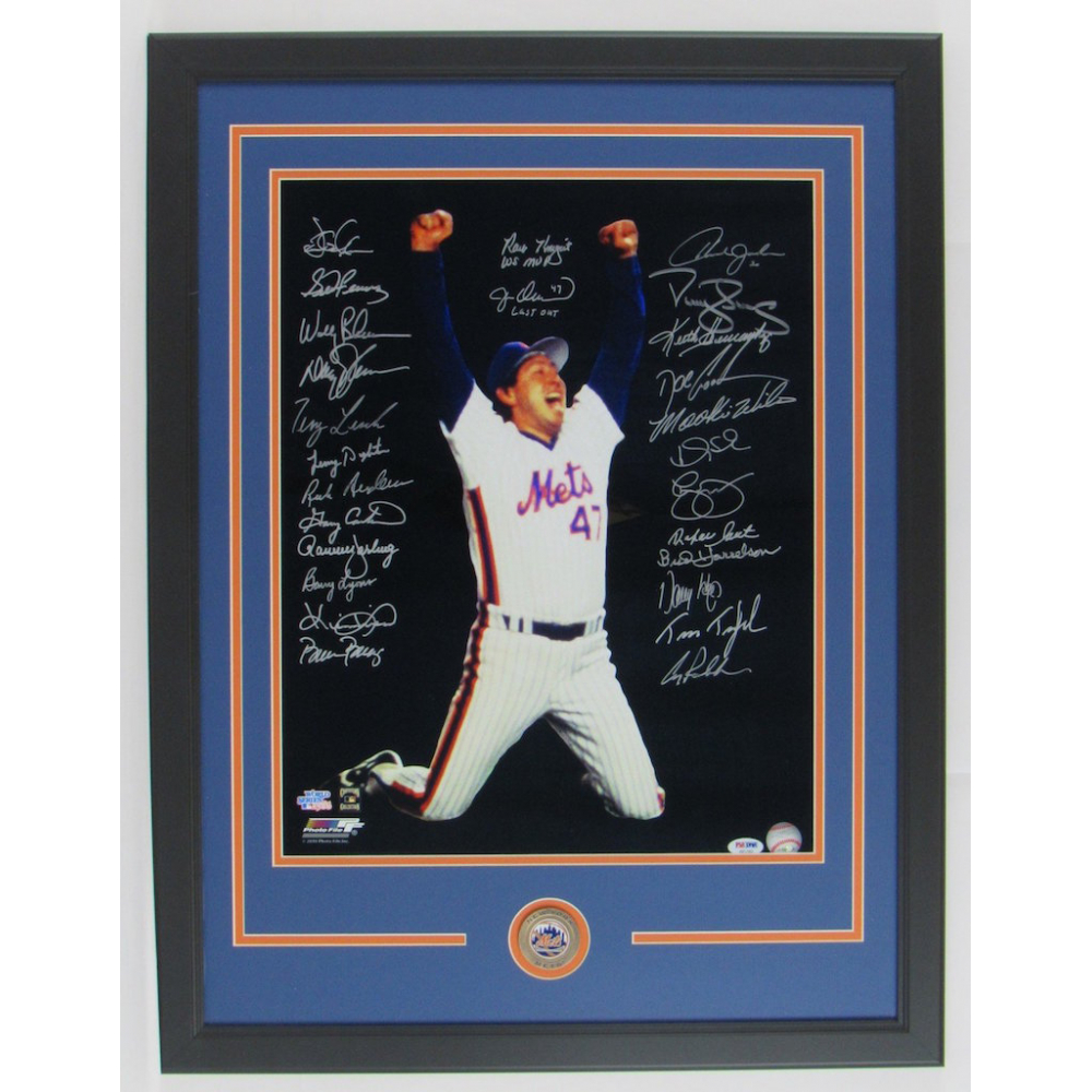 1986 Mets 24x28 Custom Framed Photo Display Signed by (26) with Darryl ...