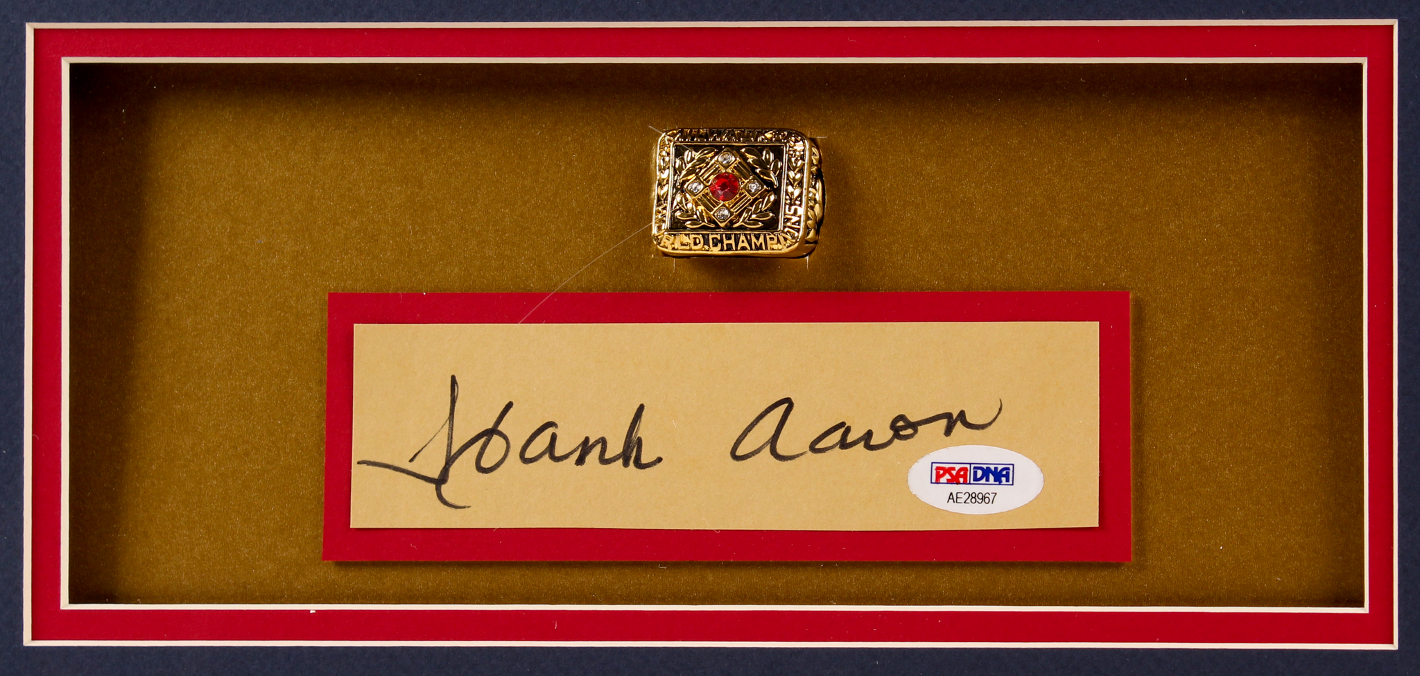Hank Aaron Signed Braves 34x38 Custom Framed Cut Display with Championship Ring (PSA COA) at PristineAuction.com Hank Aaron Signed Braves 34x38 Custom Framed Cut Display with Championship Ring (PSA COA) at PristineAuction.com