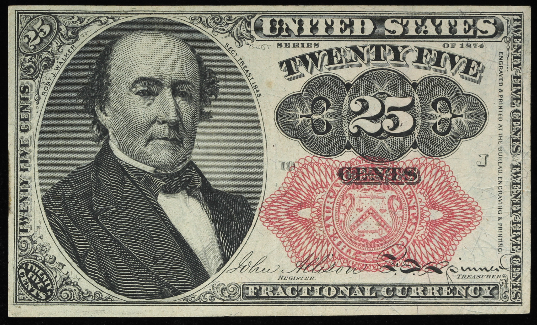 1874 United States 25¢ Twenty Five Cents Fractional Bank Note Bill ...
