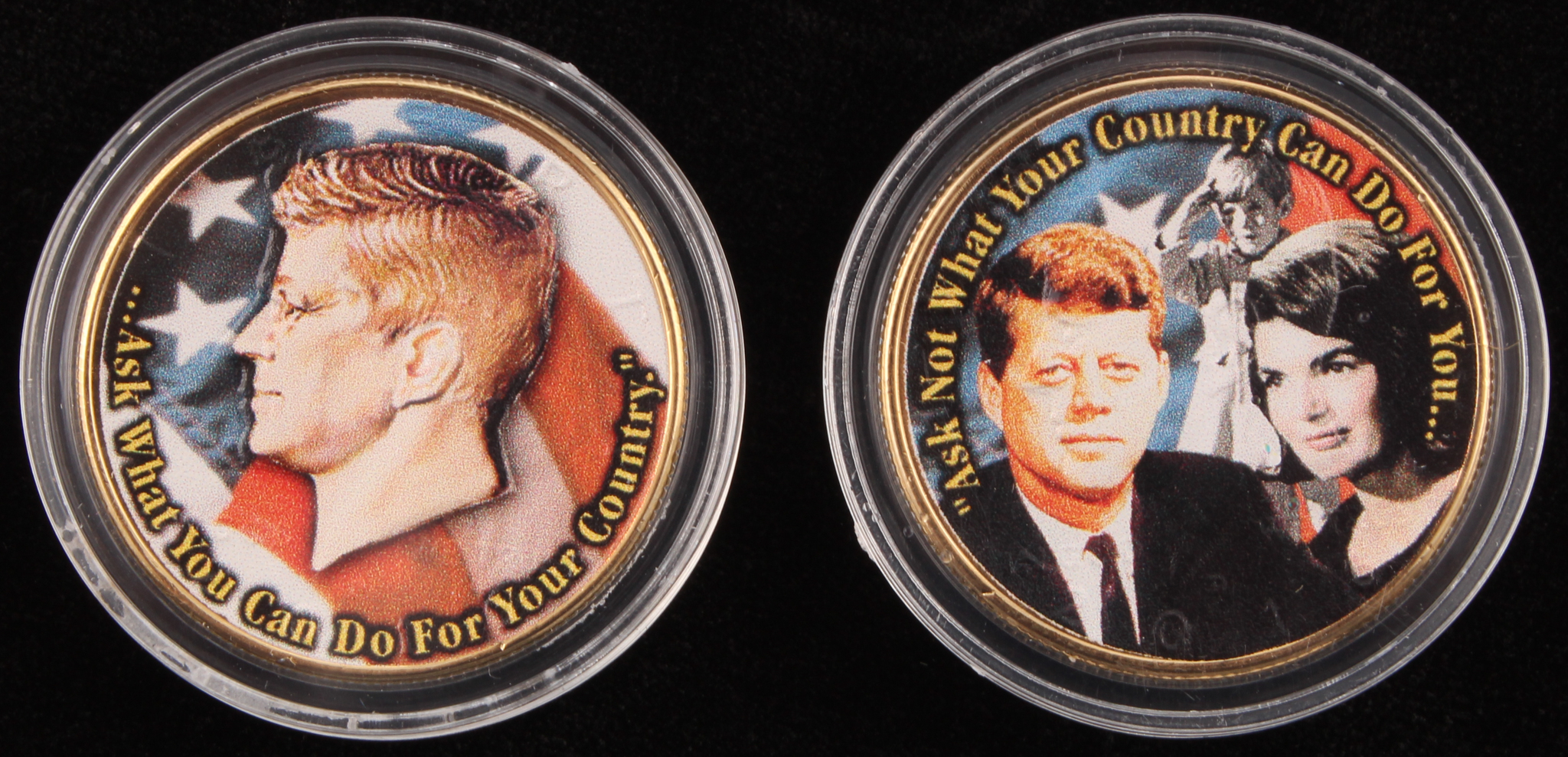 Set of (2) John F. Kennedy Colorized Half-Dollar Coins at PristineAuction.com Set of (2) John F. Kennedy Colorized Half-Dollar Coins at PristineAuction.com