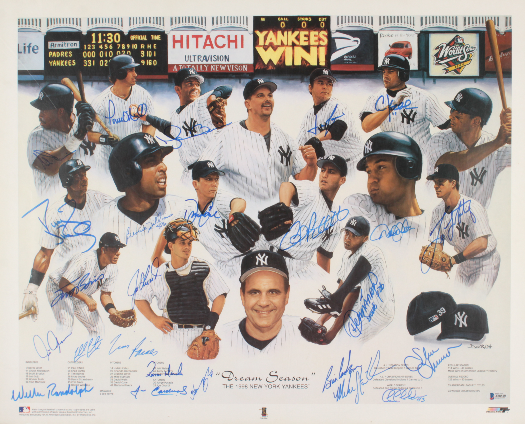 Yankees 1998 World Series Champions 20x25 Poster Team-Signed by (24) with Derek Jeter, Mariano Rivera, Andy Pettitte, Bernie Williams (JSA Hologram, Beckett Hologram) at PristineAuction.com Yankees 1998 World Series Champions 20x25 Poster Team-Signed by (24) with Derek Jeter, Mariano Rivera, Andy Pettitte, Bernie Williams (JSA Hologram, Beckett Hologram) at PristineAuction.com