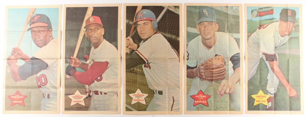 Lot of (6) 1968 Topps Posters Inserts with #11 Jim Lonborg, #13 Gary Peters, #4 Jim Fregosi, #12 Orlando Cepeda, #24 Frank Robinson