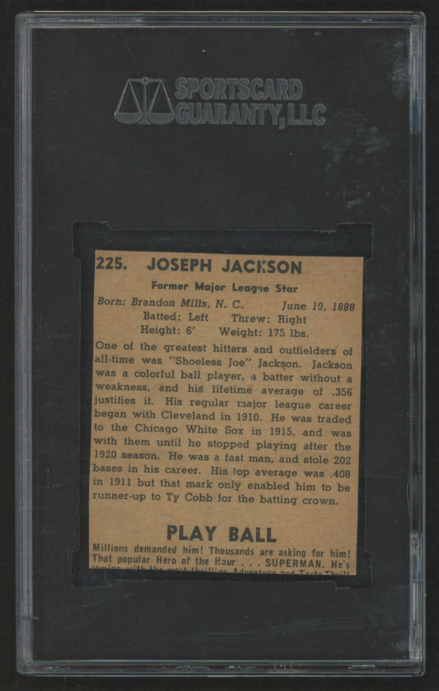 1940 Play Ball #225 Joe Jackson (SGC Authentic) at PristineAuction.com 1940 Play Ball #225 Joe Jackson (SGC Authentic) at PristineAuction.com