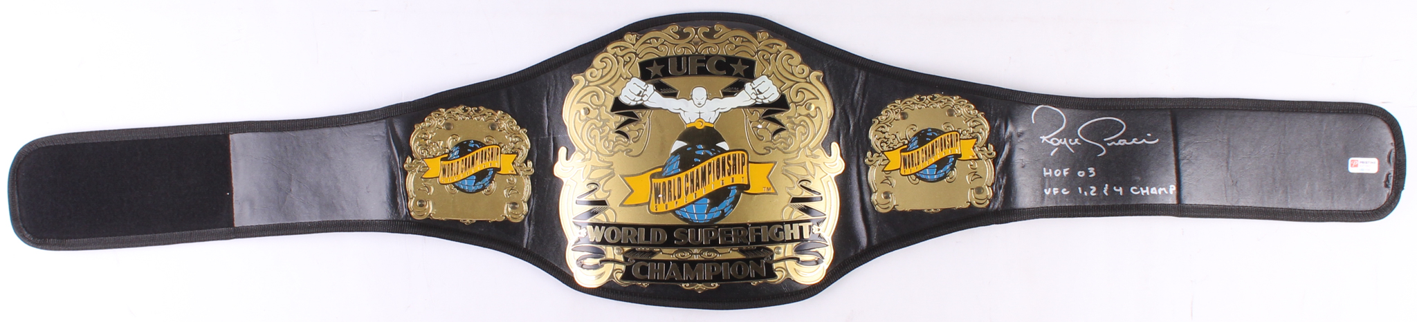 Royce Gracie Signed Full-Size UFC #1 Championship Belt Inscribed "HOF 03" & "UFC 1, 2 & 4 Champ" (PA COA) at PristineAuction.com Royce Gracie Signed Full-Size UFC #1 Championship Belt Inscribed "HOF 03" & "UFC 1, 2 & 4 Champ" (PA COA) at PristineAuction.com