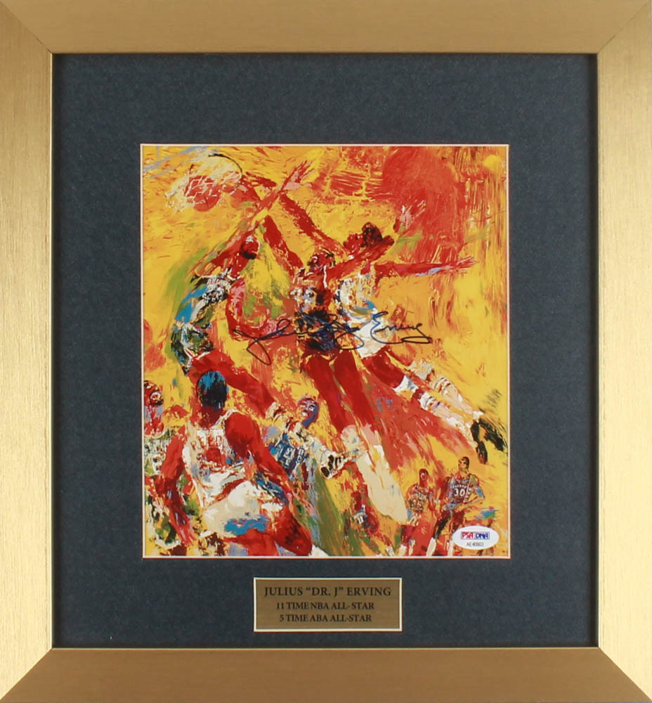 Julius Erving Signed 14x15 LeRoy Neiman Art Print Custom Framed Display (PSA COA) at PristineAuction.com Julius Erving Signed 14x15 LeRoy Neiman Art Print Custom Framed Display (PSA COA) at PristineAuction.com