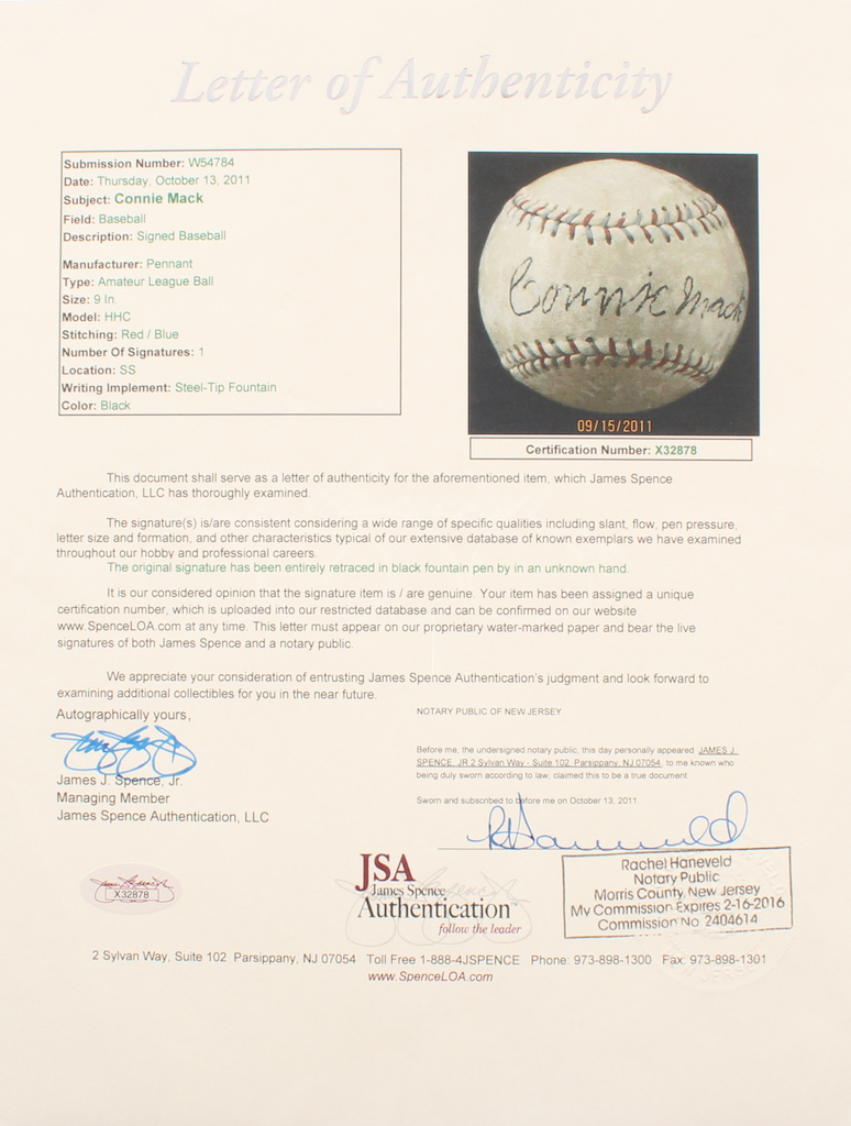 Connie Mack Signed Baseball (JSA LOA) at PristineAuction.com Connie Mack Signed Baseball (JSA LOA) at PristineAuction.com