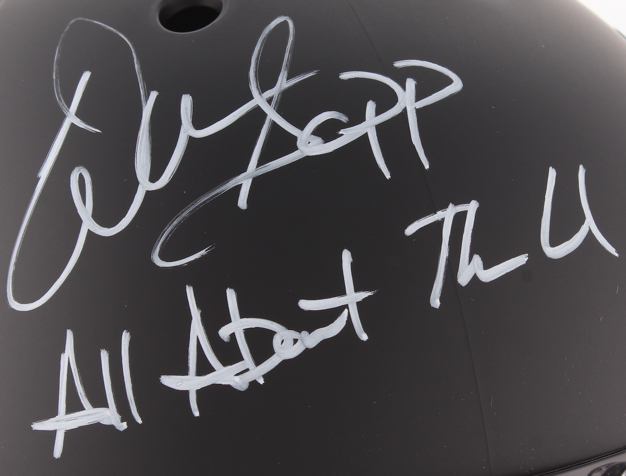 Warren Sapp Signed Miami Hurricanes Full-Size Matte Black Helmet Inscribed "All About The U" (JSA COA) at PristineAuction.com Warren Sapp Signed Miami Hurricanes Full-Size Matte Black Helmet Inscribed "All About The U" (JSA COA) at PristineAuction.com